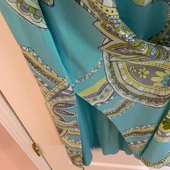 👗Chico’s Sienna Paisley Maxi Dress. Cold shoulder style. Aqua & Green Paisley👗 - Picture 5 of 12